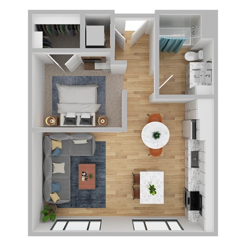 Floor plan for studio, 1 bath, 601 sqft